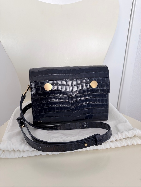 RSVP Handbags - RSVP Navy Croc-Embossed Crossbody Duo Bag with Gold Accents